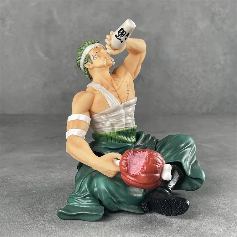 Onepiece Wano Country Bandage Zoro Drinking Swordsman Sitting Pose Figure Model Boxed Collector Anime Statue Toys Gifts For Fans