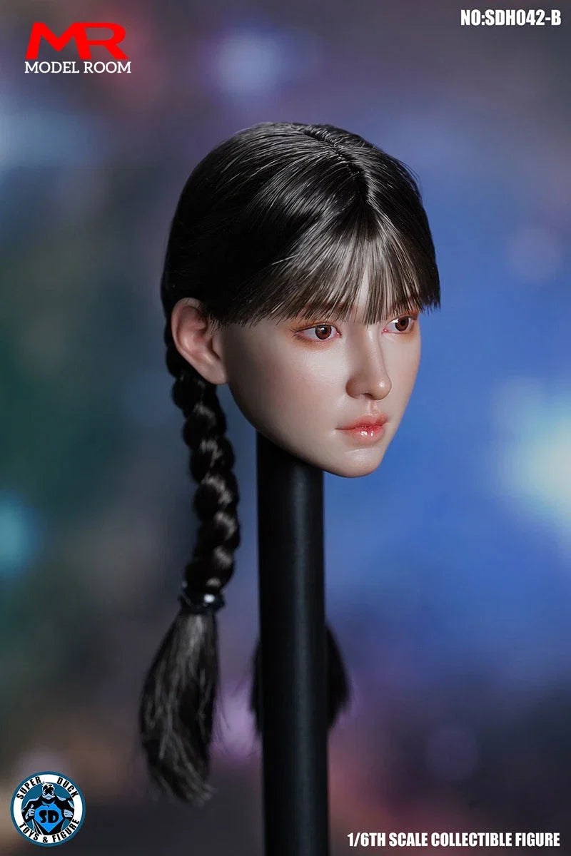 SUPER DUCK SDH042 1/6 Asian Beauty Head Sculpt Carving Model Fit 12'' TBL Female Soldier Suntan Action Figure Body