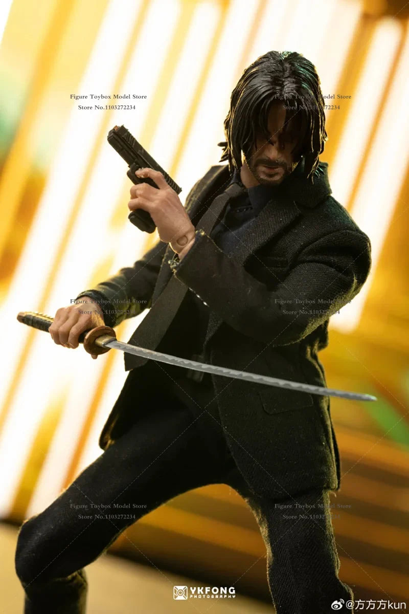 AT Custom Original 1/12 Keanu Reeves Suit Cloth Movable Man Action Figure John Wick：Chapter 4 Movie Original Mini 6" Soldier