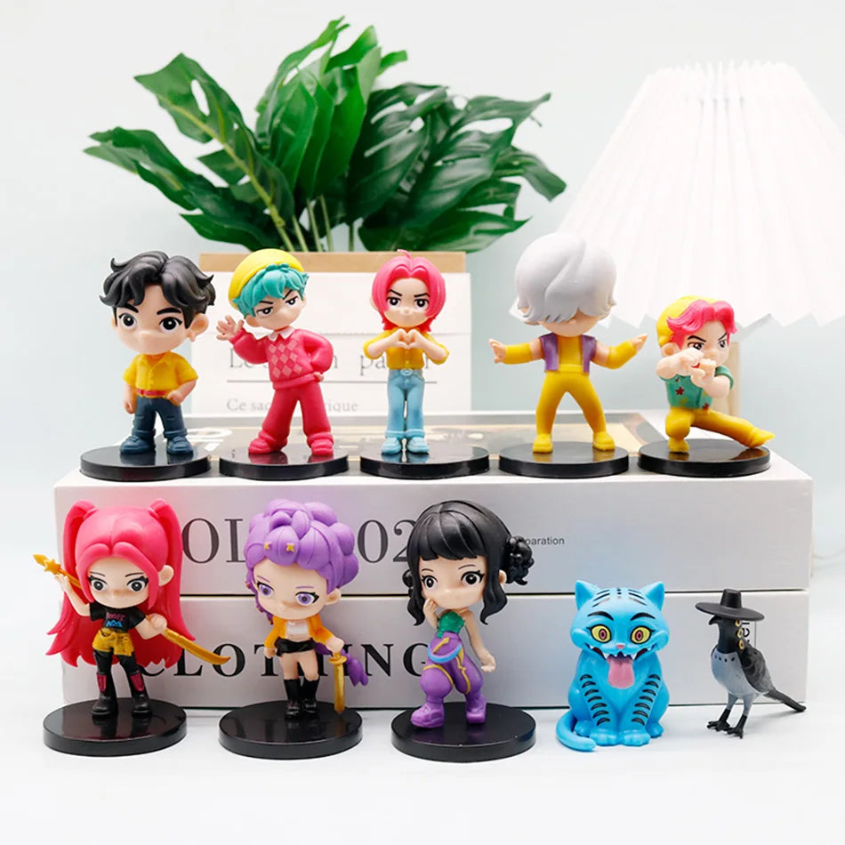 Hot 10pcs/Set Q Version Demon Hunters Action Figure PVC Toy Derpys Rumi Mira Zoey Sussy Figurine Doll For Fans Gift Childen Gift