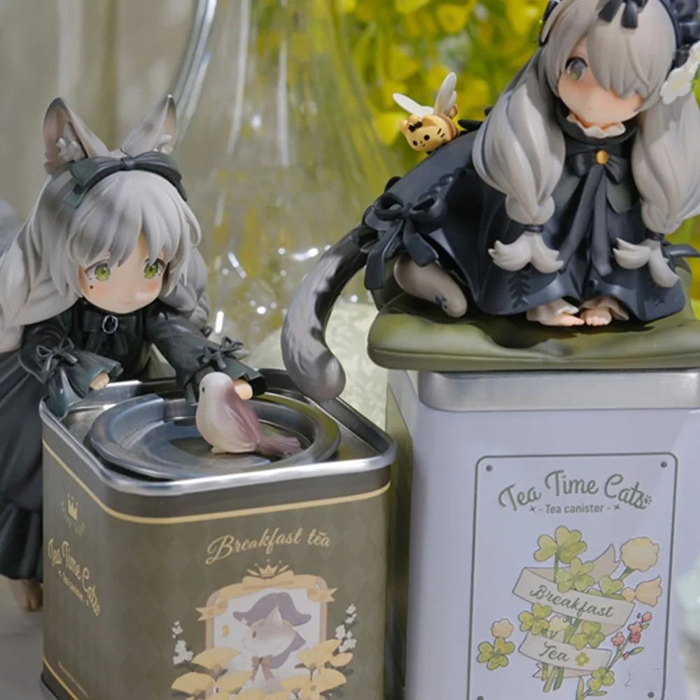 12cm Tea Party Cat Anime Figure Q Version Kawaii Tea Time Cats Tea Pot Cat Action Figure Collection Model Japanese Dolls Hobbies