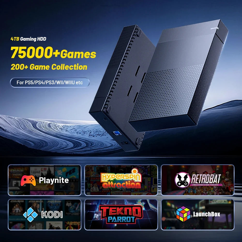 Kinhank Super Console 4TB Gaming HDD with Hyperspin Launchbox Retrobat with 75000+ Retro Video Games for PS5/PS4/PS3/WII/WIIUetc