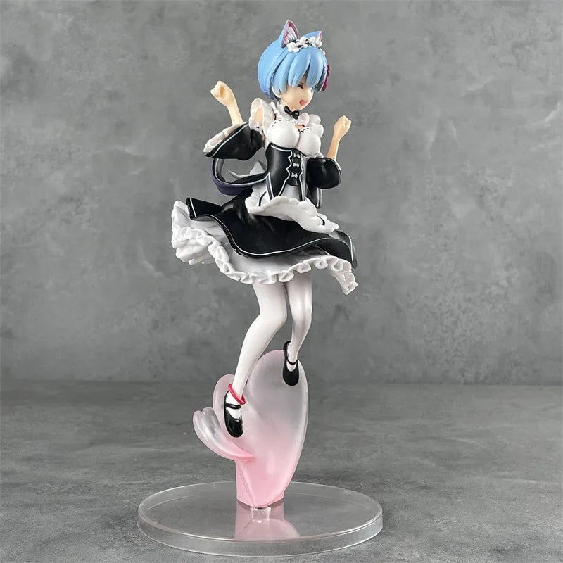 22cm Rem Maid Blue Hair Cat ears Cute girl skirt Anime Girl Figure Action Figure Adult Collectible Model Doll