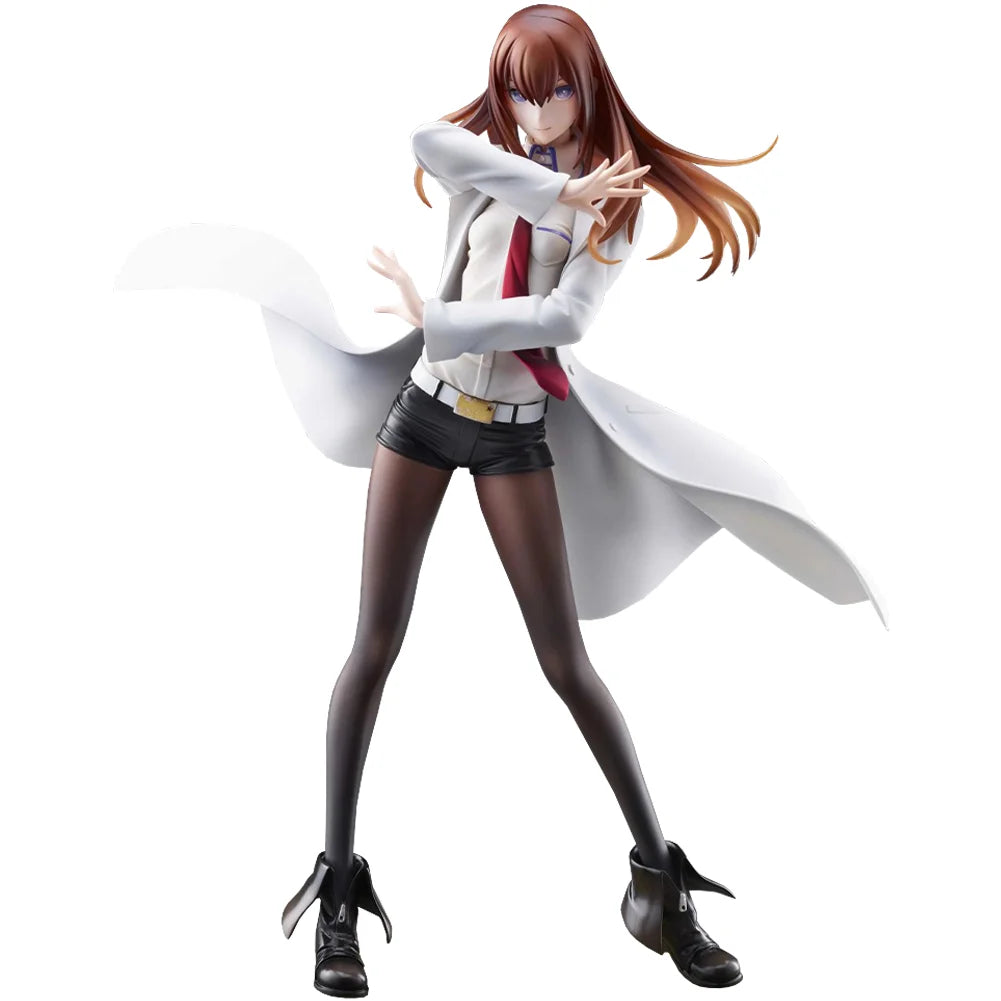 Steins;  Gate Anime Makise Kurisu Figure Kurisu Standing Pose Action Figure White Clothes Model Desktop Orphans Collection Gifts