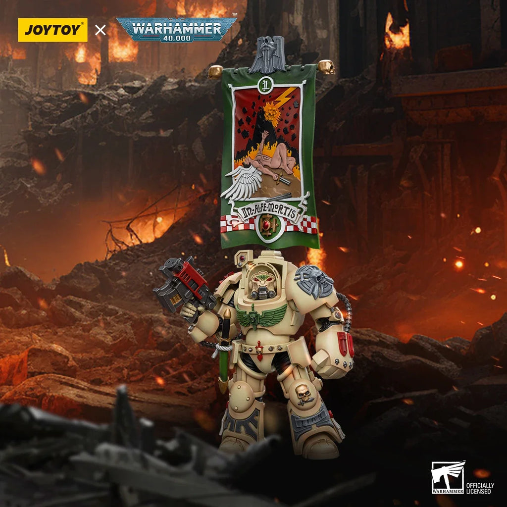【Original】JOYTOY WARHAMMER 40K Dark Angels Deathwing Ancient with Company Banner 1/18 Action Figure Model Toy