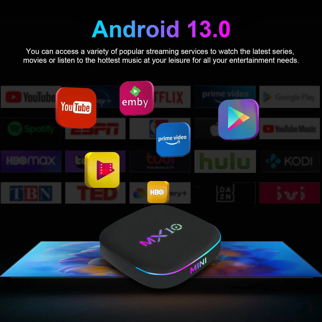 MX10 Z4 ATV Android 13  TV BOX With Voice Assistant TV Apps Dual Wifi Quad Core Cortex A53 Support 8K 4K Video BT5.0