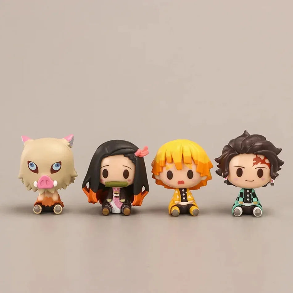 4Pcs/Set Demon Slayer Kamado Tanjirou Nezuko Figure Toys Q Version Kimetsu No Yaiba Agatsuma Zenitsu Action Figurine Model Dolls