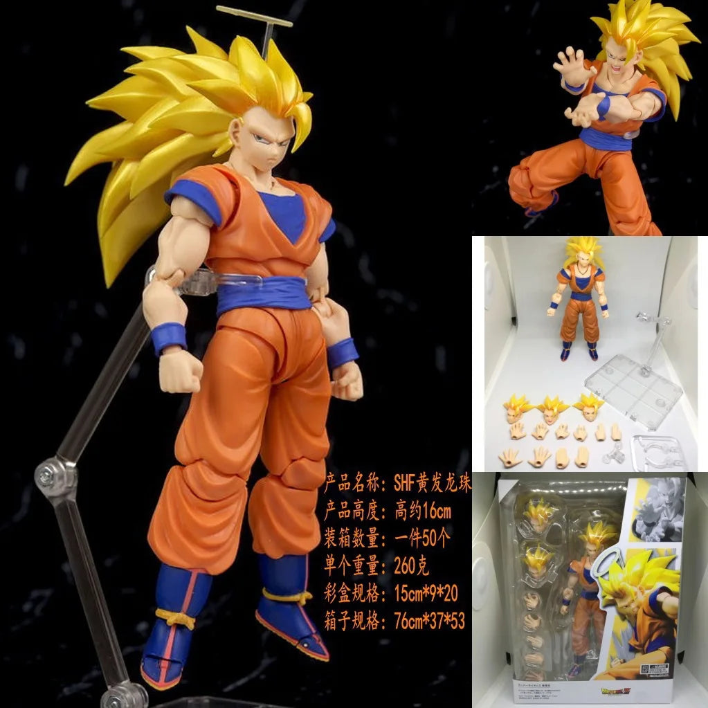 Dragon Ball Super Saiyan 3 Goku Action Figure - Collectible Shf Model with Decorative Hands Ideal for Fans And Collectors