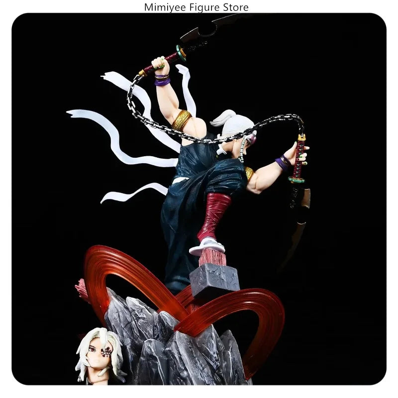 27cm Demon Slayer Tengen Uzui Battle Sound Hashira Double Head Sculpture Battle Scene Model Statue Anime Figure