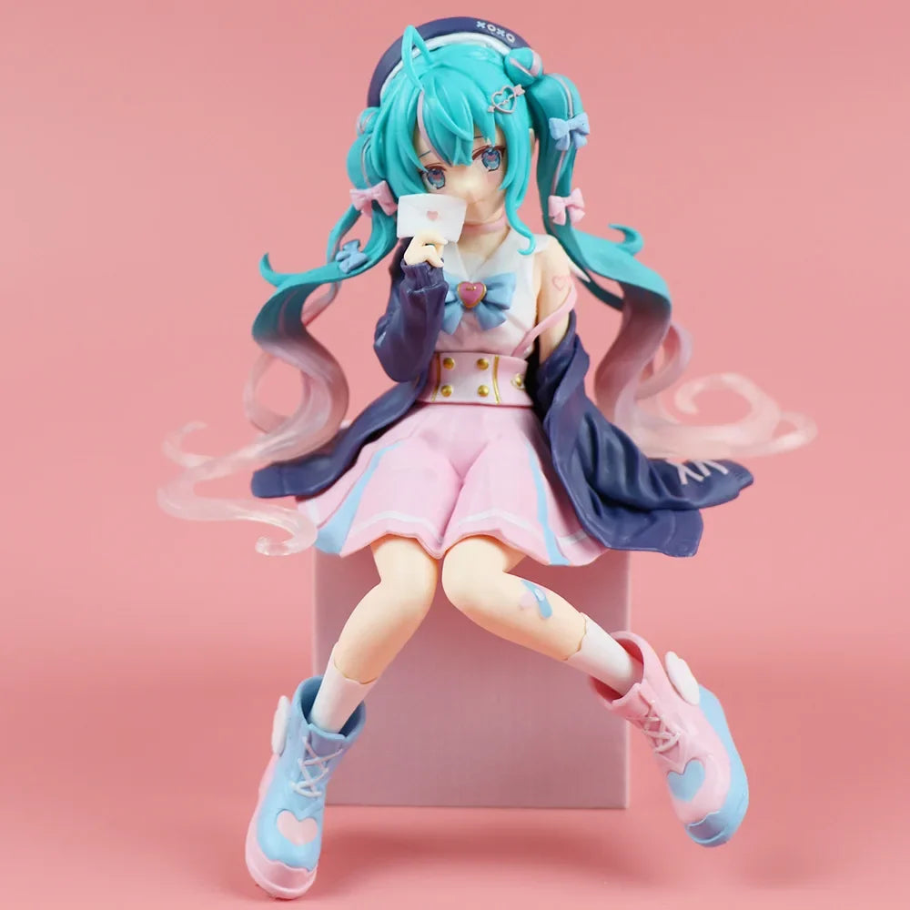 New Hatsune Miku Anime figure Pink sakura sitting position  PVC Action figure model toy decoration collect gifts