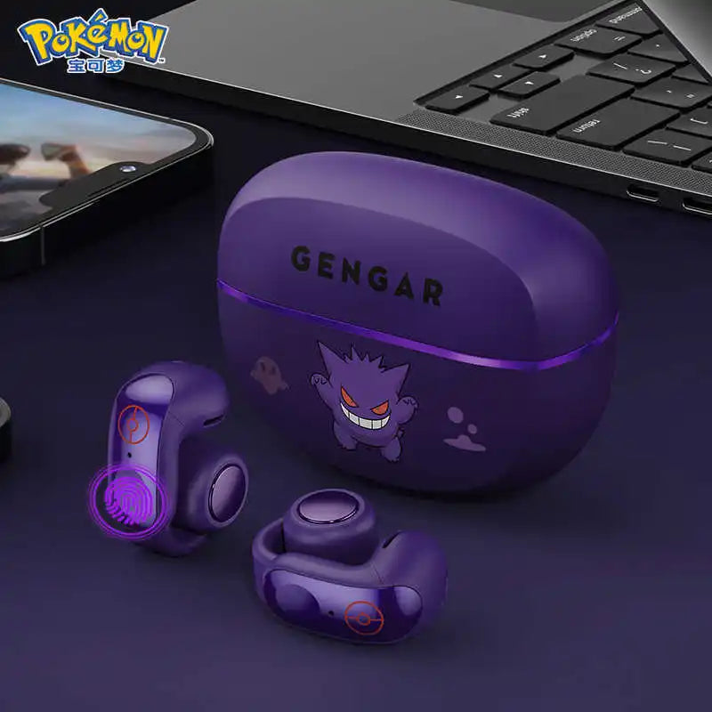 Genuine Pkm Gengar Anime Bluetooth Wireless Headset Ear clip type Gaming stereo sports headphones High Endurance Trendy Gifts
