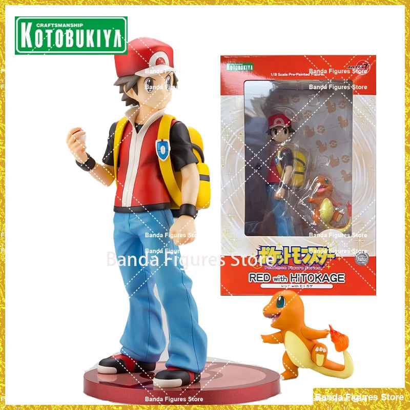 Original Kotobukiya 1/8 ARTFX J Pokemon Series Red with Charmander In Stock Anime Action Collection Figures Model Toys