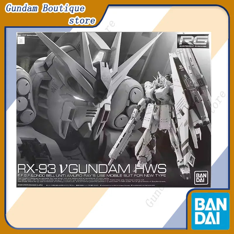 Bandai Genuine RG RX-93 V GUNDAM HWS Anime Action Figure Robot Periphery Collectible Assembly Model Toys Ornaments Gift Children