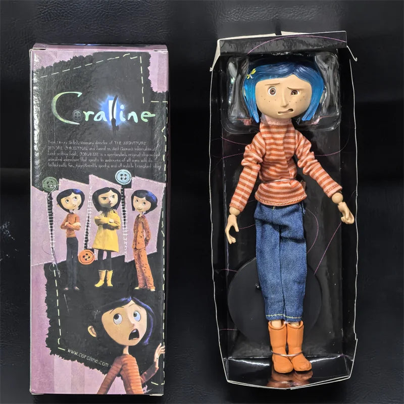 NECA Coraline Doll Anime Articulated Figure The Secret Raincoat Sweater In Striped Shirt Toy LA Girl Decoration Model Toys Gifts