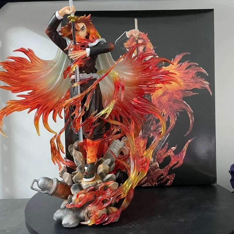 Demon Slayer GK Flame 30cm Hashira Kyojuro Rengoku Drawing Sword Anime Figure Statue Model Desktop Computer Case Decoration Toy