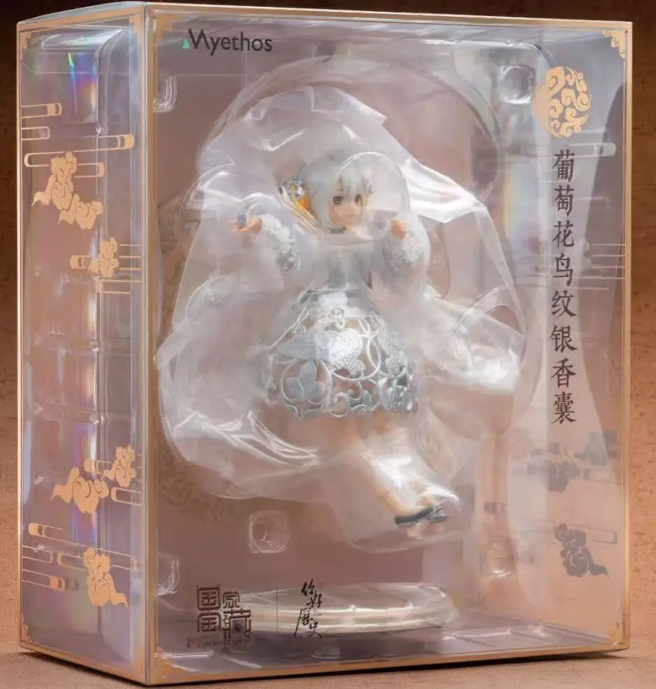 Original auf Lager Myethos "Nationalschatz" Weintrauben-Blumen- und Vogelmuster Silbernes Sachet Modell Spielzeug Ornamente Statue Figuren