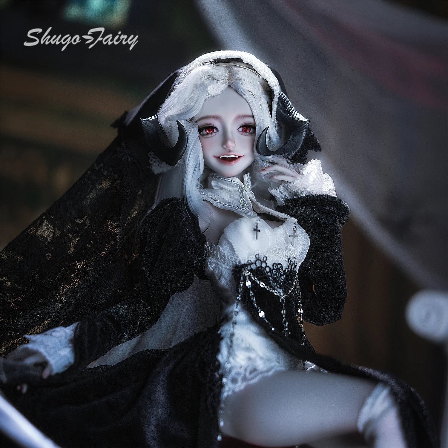 BJD Doll 1/4 Cassandra Fullset C Bariy Big Chest Body Demon Goat Horn Nun Satanic Evil Theme Resin Figure Shugafairy