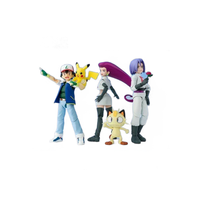 100% Bandai SHF POKÉMON SERIES ASH TEAM ROCKET Anime Action Figure Assembly Model Toys Collectible Gift In Stock