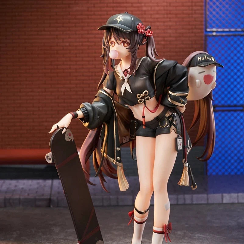 Genshin Impact Anime Figure Hu Tao Figures Skateboarding Modern Beautiful Girl Action Figure PVC Kawaii Statue Doll Child Gift