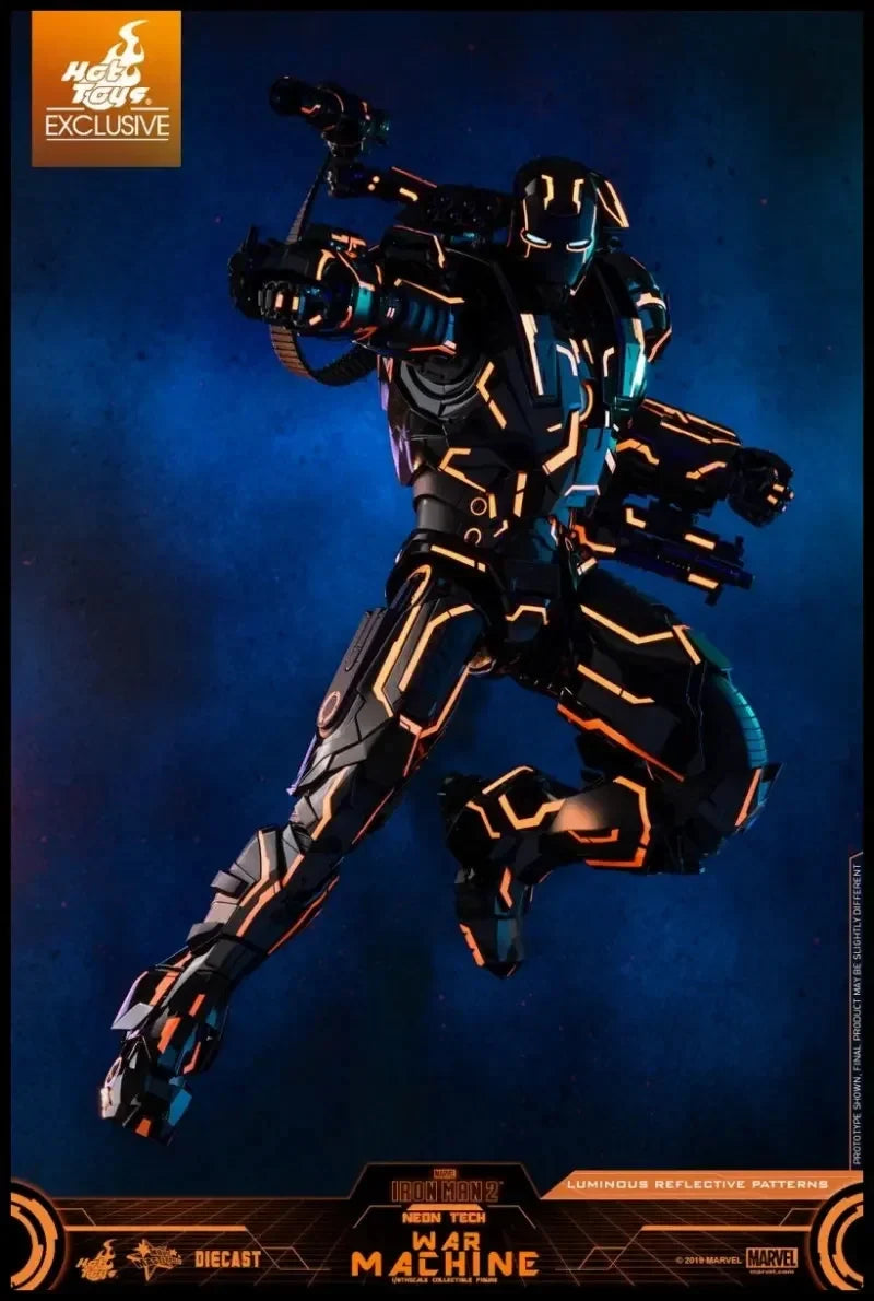 Original Hot Toys Neon Tech War Machine Action Figure 1/6 Iron Man 2 Speed Orange Figurine LUMINOUS HT MMS553 Statue Die Cast