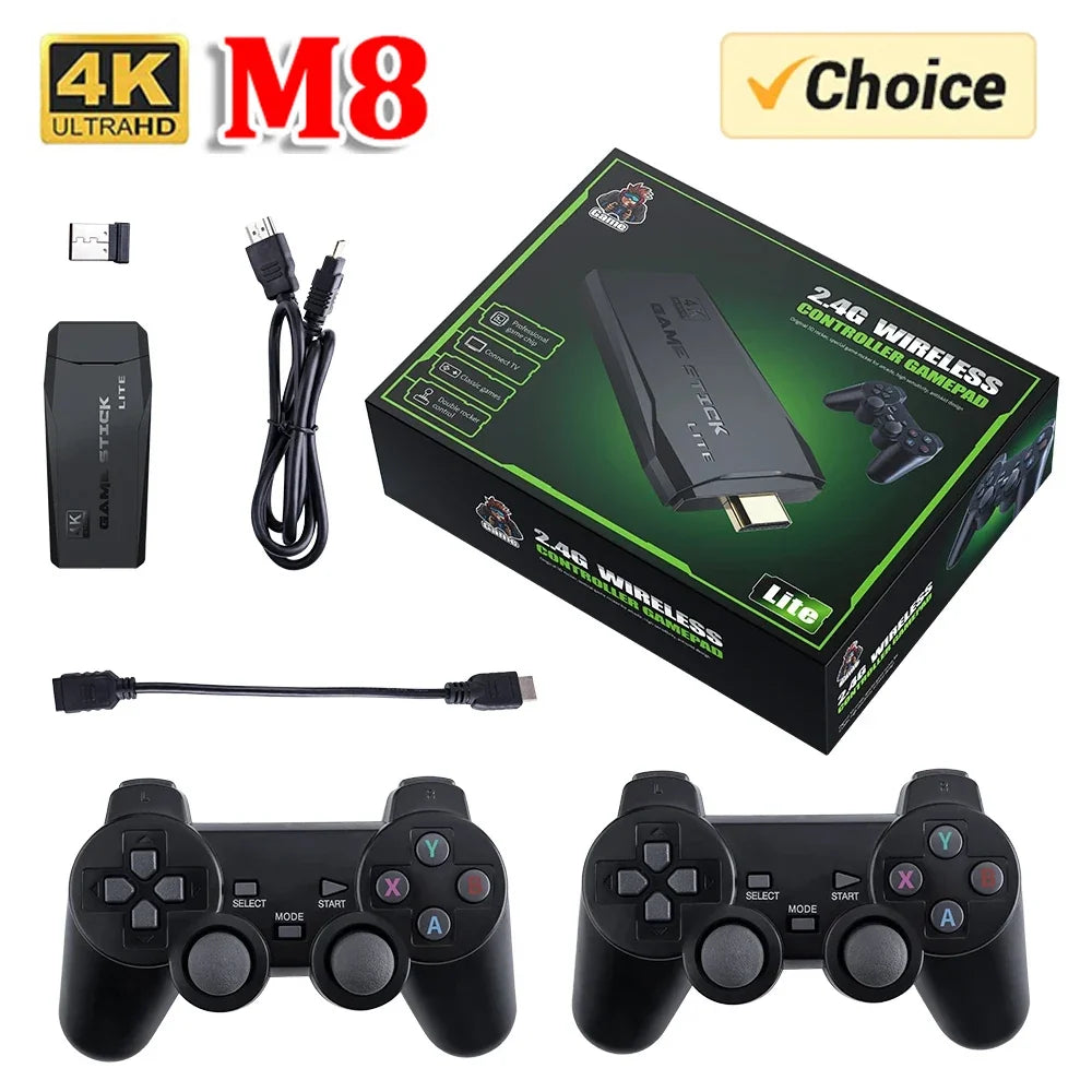 M8 Classic Game Stick Lite - 4K HDMI Plug & Play w/ 64GB Storage & Twin Wireless Controllers for Retro Gaming