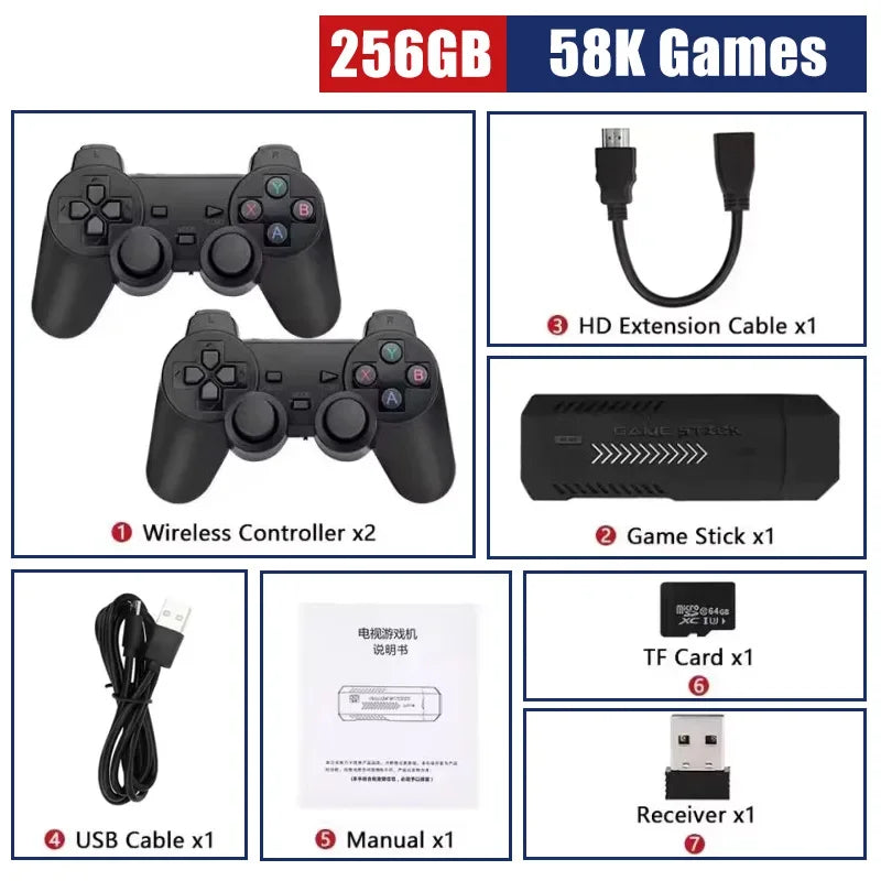Newly X2 Plus 4K Game Stick 256GB Retro Gaming Console with Wireless Controllers for 4K Classic Games