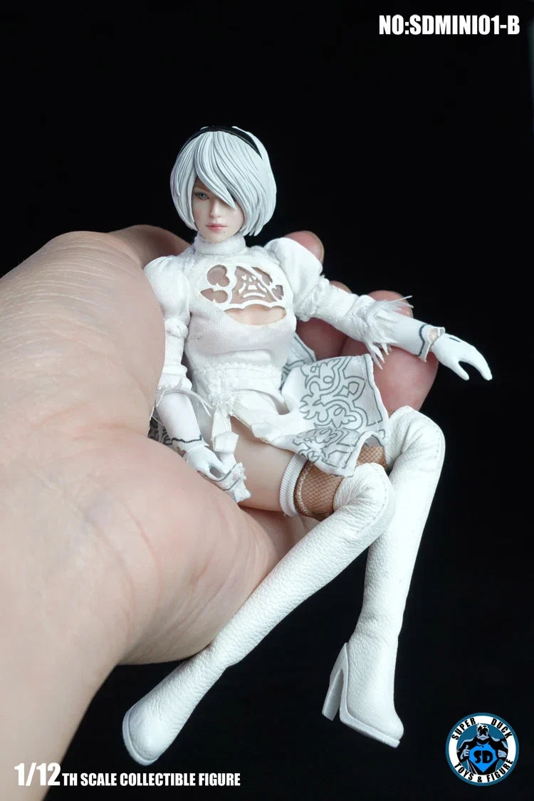 Sdmini001 1/12 Nier 2B Girl Head Sculpt Gothic Dress Over Knee High Heel Boots Accessory For 6'' Women Soldier Action Figure Toy