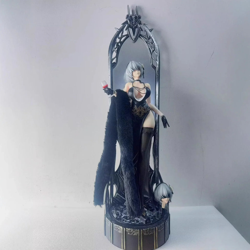 60cm NieR Automata 2B Night Banquet Dress Ver. Dual Head GK Figure Mirror Base Anime Girl Collectible Model Statue