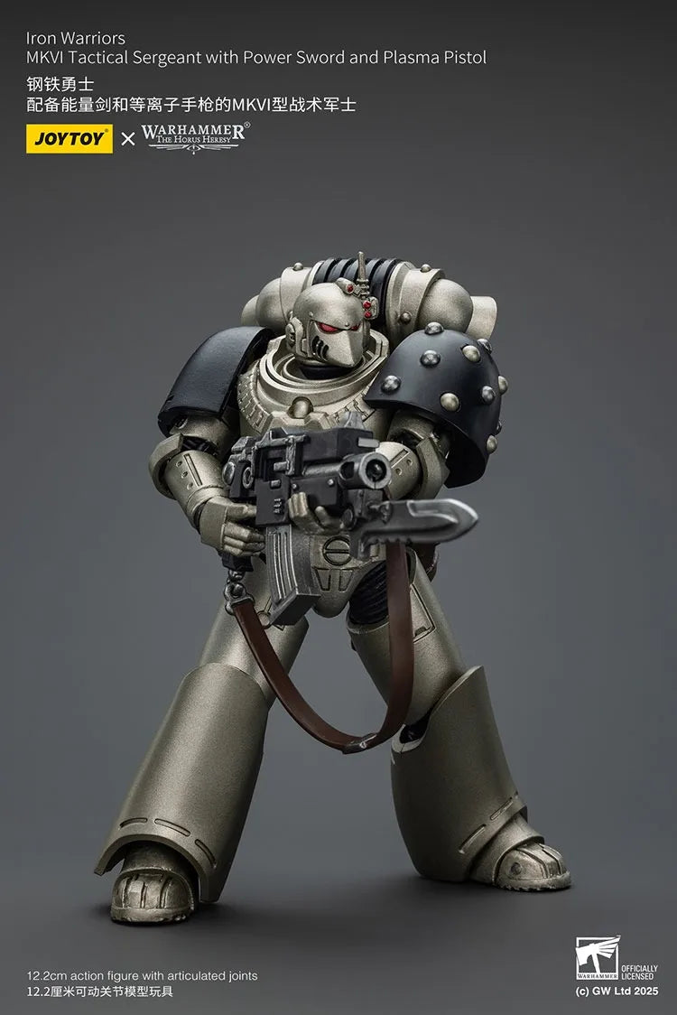 Joytoy Warhammer 1/18 Action Figures Iron Warriors MKVI Tactical Sergeant with Power Sword and Plasma Pistol Model Toy Boy Gifts