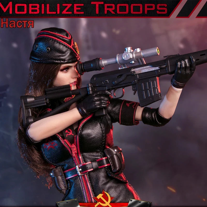 IN STOCK FLAGSET FS-73048 1/6 Red Alert Soviet Sniper Action Figure 12'' Female Soldier Action Figurine Full Set Model Toy