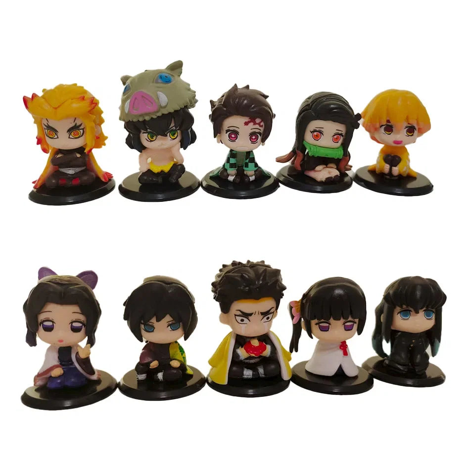 15 PCS/Set Q Version Demon Slayer Sitting Ghost Doll Tanjiro Nidouzi Inosuke Zenizu Figure Action Figure Movie Model Toys Doll