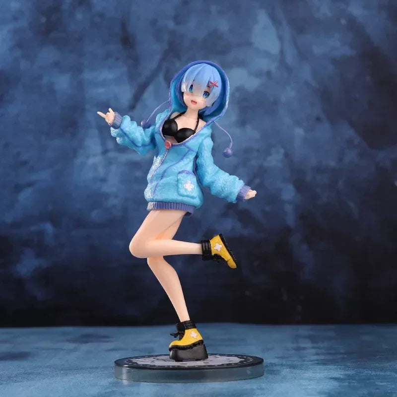 Re Zero Rem Anime Girl Figure Cute Winter Hoodie Style Collectible Action Figure Desktop Display For Anime Fans Collection