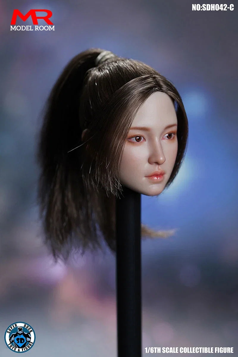 SUPER DUCK SDH042 1/6 Asian Beauty Head Sculpt Carving Model Fit 12'' TBL Female Soldier Suntan Action Figure Body
