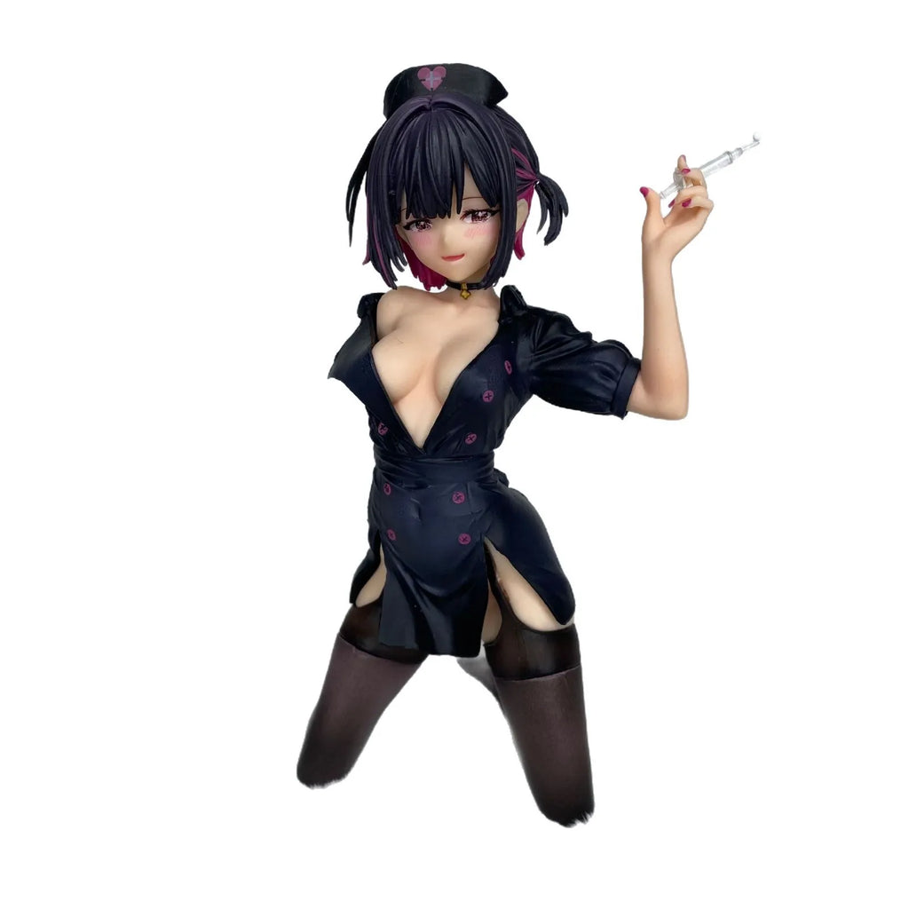 High quality White Snow Love Nurse Anime Model Short Haired Kneeling Pretty Girl Handmade, Surrounding Statues, Ornament Gifts