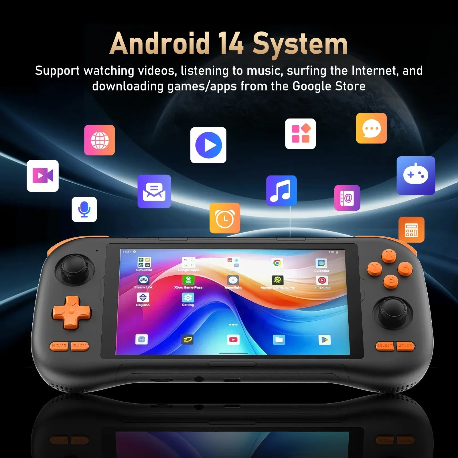KINHANK K56 Handheld Game Console 5.5'' Touch Screen 50 Emulators for PS1/PSP/DC/SS Android 14 5000mAh WIFI5 Retro Game Player