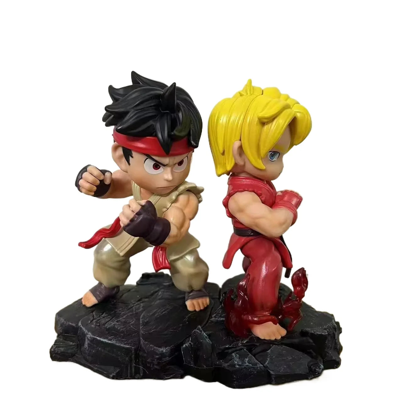 15cm Street Fighter Ken & Ryu Chibi Style Anime Figure Collectible Statue Set Desktop Decoration Gift for Fans