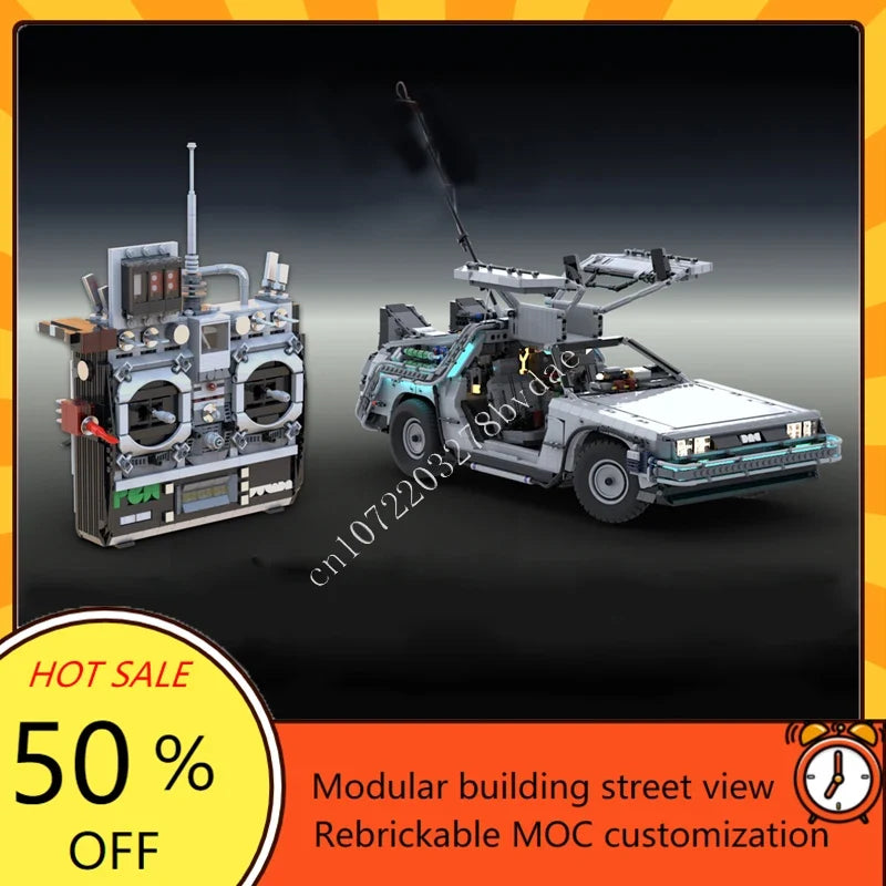 7357PCS DeLorean Time Machine Doc Brown's Futaba Remote MOC Car Vehicle Speed Racer Custom Puzzles Xmas Toys for Boys