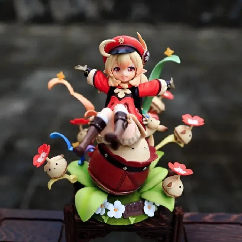 Genshin Impact Klee 18cm Anime Action Figure Game Desktop Decoration Chassis Trendy Kawaii Girl Model Kit Collectible Toys Gifts