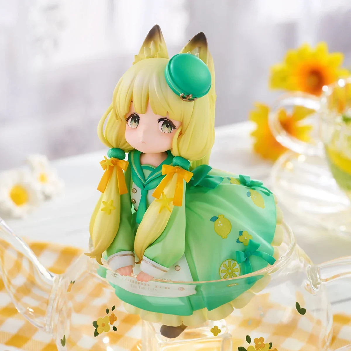 Genuine Ribose Star Tea Party Cat Lemon Cat Teapot Meow Action Figure Model Toy Desktop Collection Ornament Toy