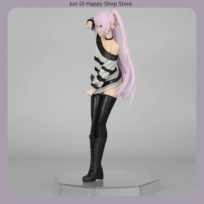 18.5cm Anime Collectible Figure - Frieren Beyond Journey'S End Casual Striped Outfit Victory Pose Pvc Model Statue Desktop Gift