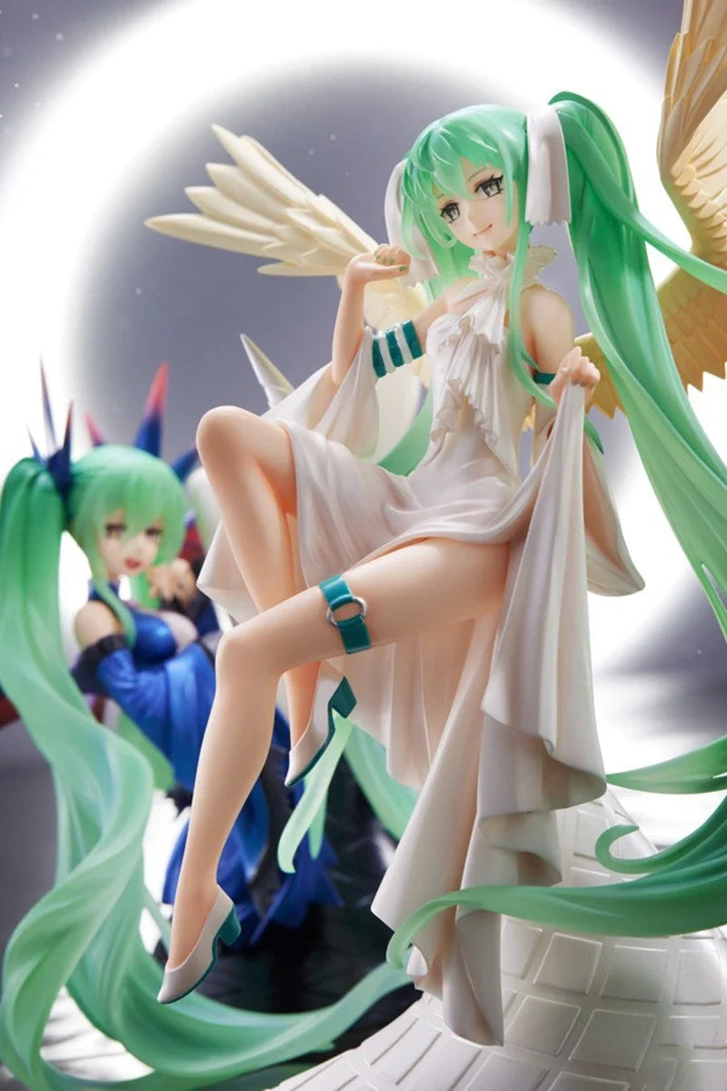 17cm Hatsune Miku Anime Figure Light And Dark Beautiful Angel Girl Action Figure PVC Collectible Model Doll Ornaments Toys Gifts