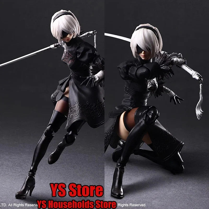 PLAY ARTS Original 1/6  Nier White Hair Movable Girl Action Figure 2B Sister Mini Long Sword Weapon Decor 12" Female Soldier