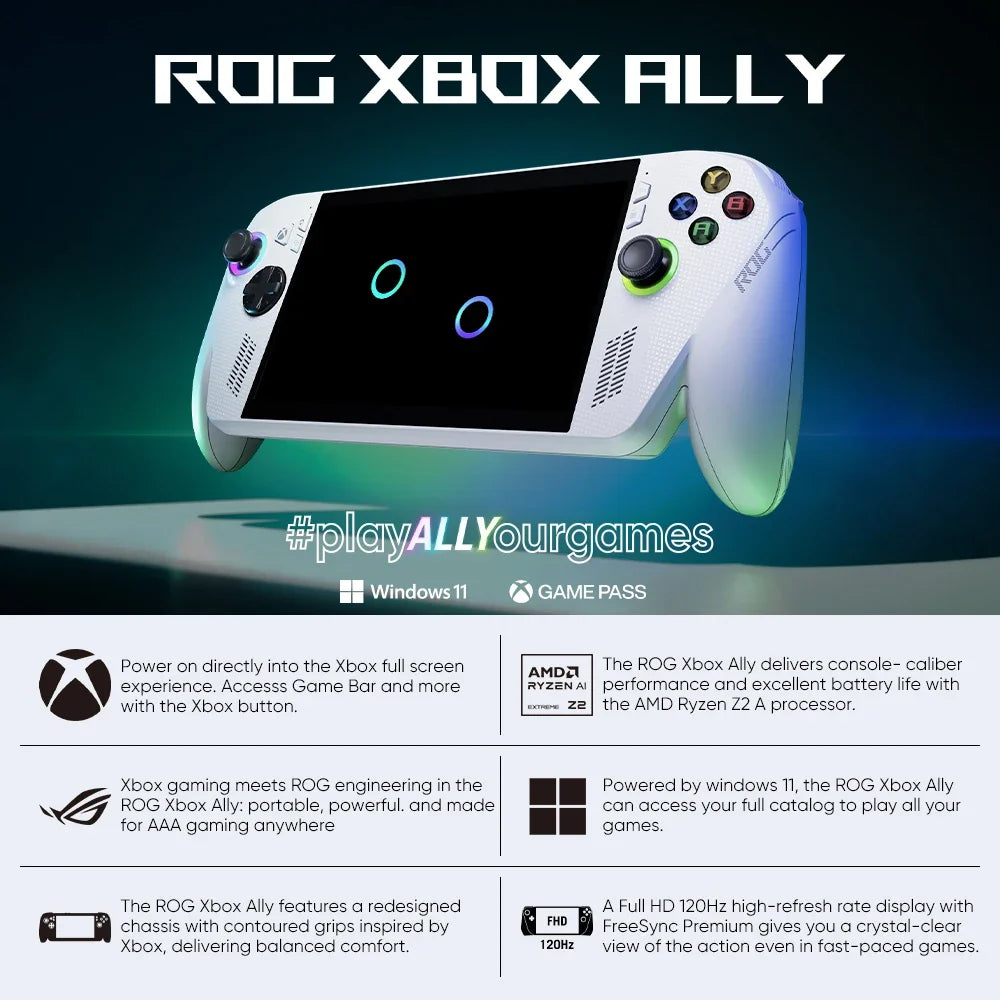 2025 ASUS ROG Xbox Ally(2025) Gaming Handheld PC 7" 120Hz FHD IPS Display AMD Ryzen Z2 A Processor Windows 11 Home Game Console