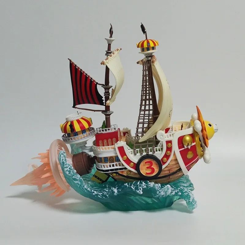 One Piece GK Thousand Sunny Pirate Ship Model Dual Mast Sailing Vessel with Wave Base Scene Boxed Collectible Figure Gift
