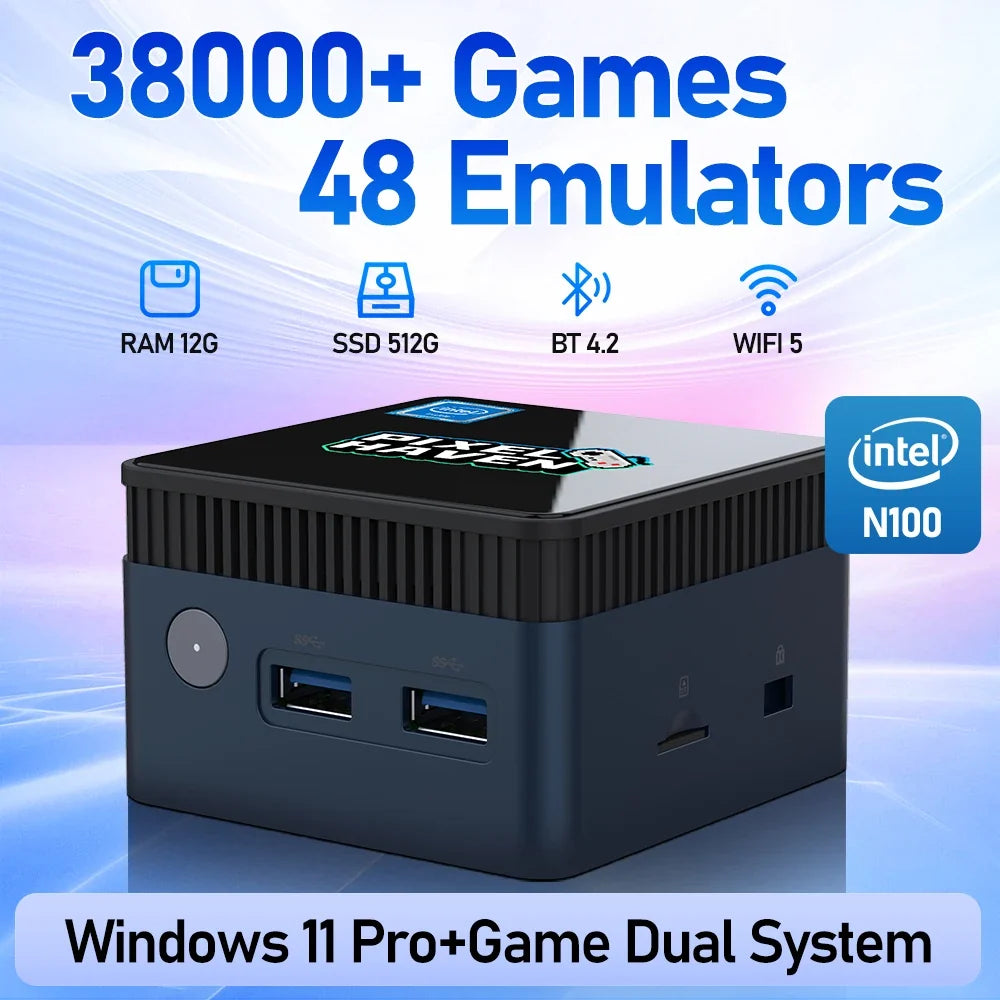 Mini PC With 38000+Games&48 Emulators Game Console For PS3/PS2/Wii/WiiU/N64/NES/NDS Windows 11&Retrobat&Playnite N100 Game PC