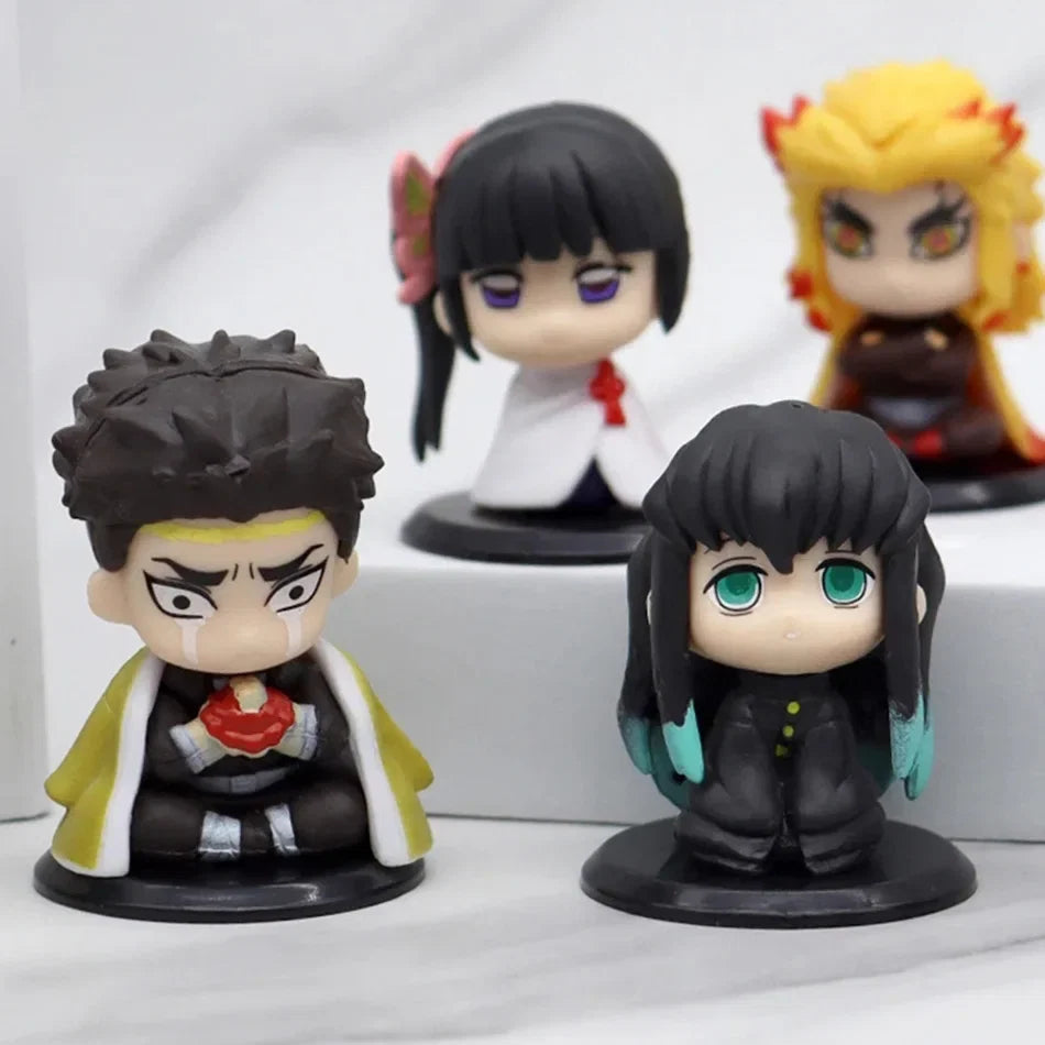 Demon Slayer Anime Figure Toy - Kimetsu No Yaiba Q Version - Sitting Tanjiro Nidouzi Inosuke Zenizu PVD Figurine Model Doll Gift