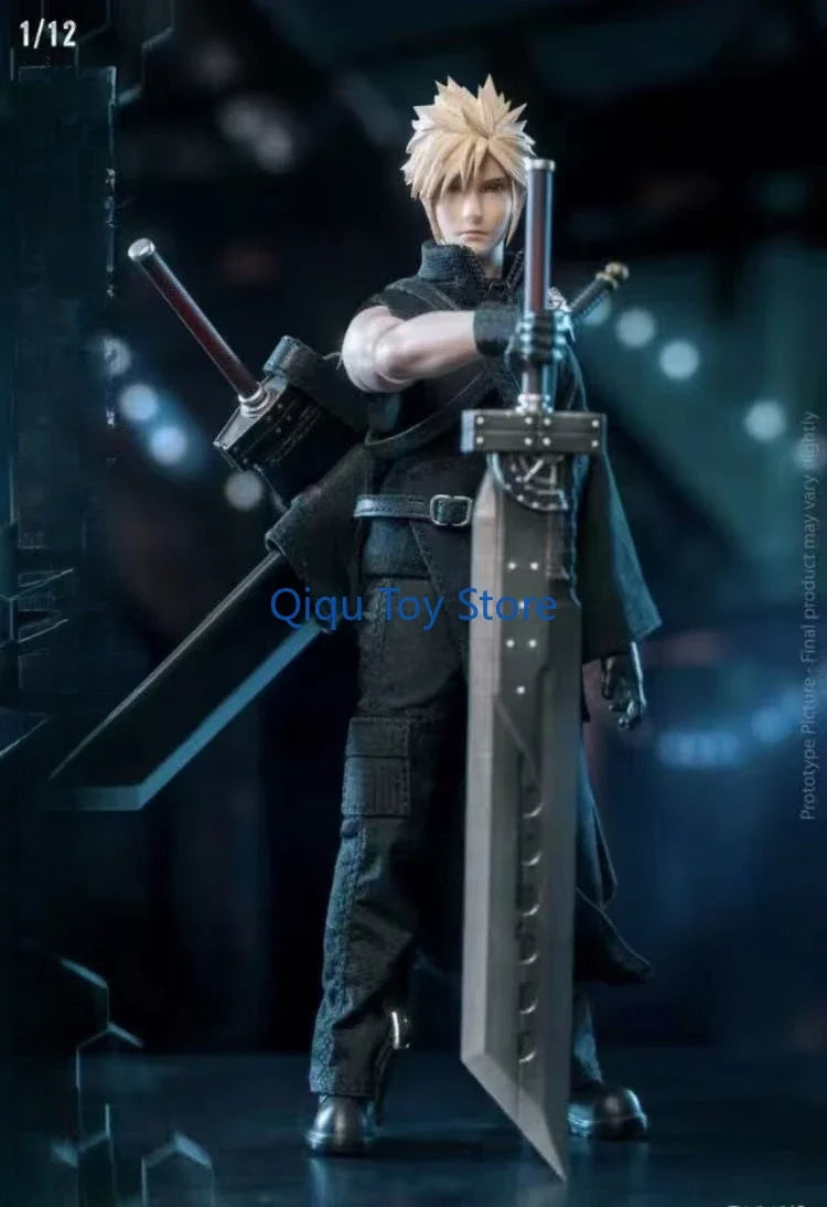 in stock 1/12 Final Fantasy Claude Movable Soldier  Cloud cloth style short golden hair  black combat suit movable joints.