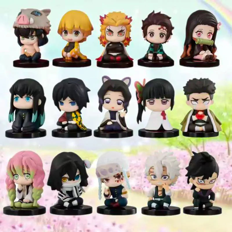 Demon Slayer Figure Toy Anime Kimetsu No Yaiba Q Version Sitting Tanjiro Nidouzi Inosuke Zenizu PVC Figurine Model Doll Gifts