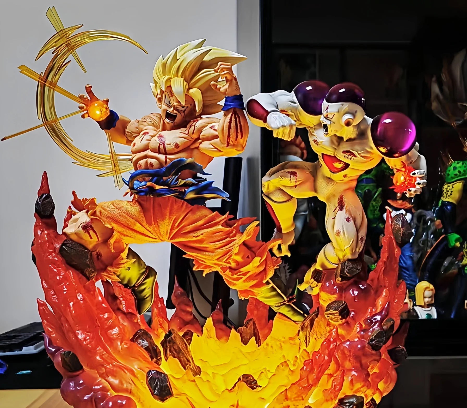 65cm New Dragon Ball Anime Figure Son Goku VS Frieza Peripheral Resin Model Scene Glow Statue Desktop Ornaments Collect Gift Toy