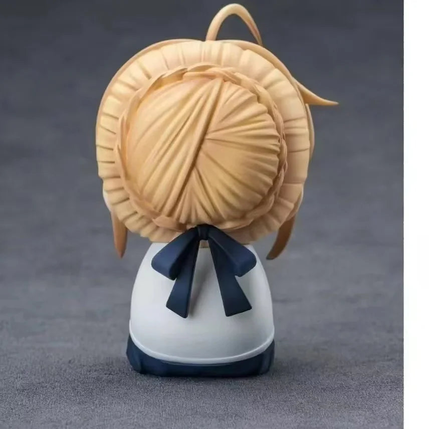 Q Version Saber Anime Figure Fate Stay Night UBW Altria Pendragon Collectible Toy Model Funny Face Sitting Pose Ideal Fans Gift
